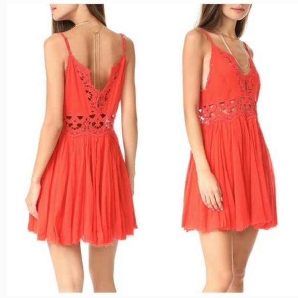 Free People Boho Sweet! Deep-V Crochet Lace Detail Raw Hem Mini Dress - Picture 10 of 14